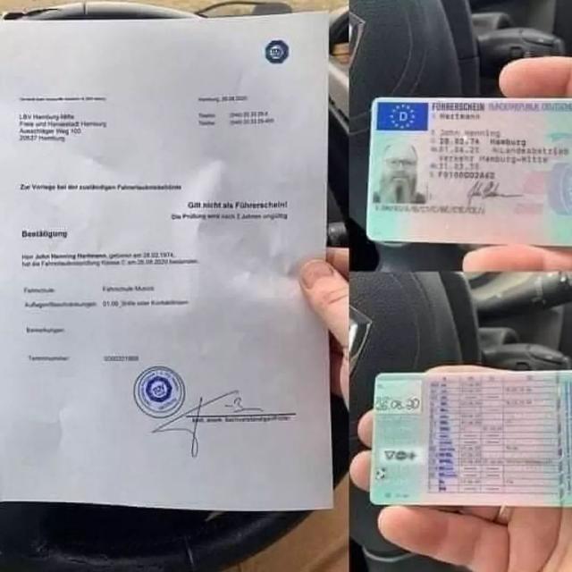 Im Original eingetragener Führerschein