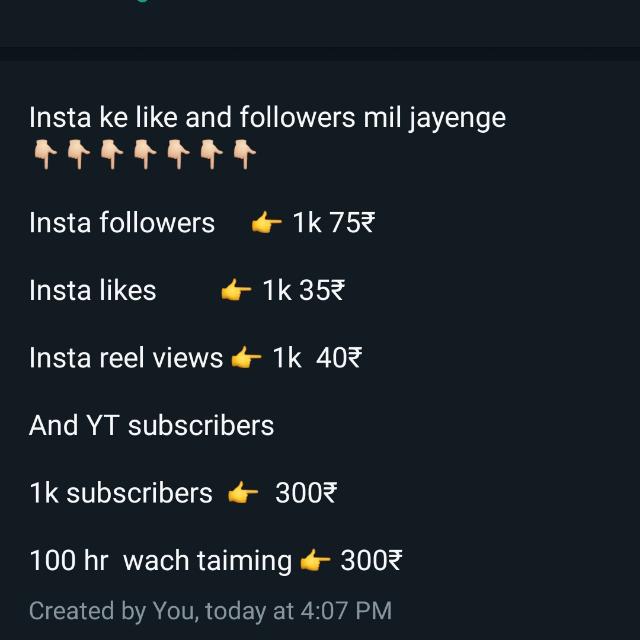 INSTA LIKE AND FOLLOWERS &Yt subscriber and watch time